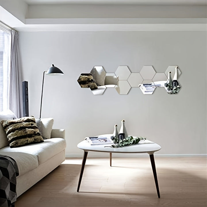 13 piezas de espejos hexagonales grandes de acrílico suave plateado, adhesivos para pared, decoración para baño, sala y dormitorio, hazlo tú mismo