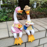 Figuras de pareja de pato de resina - Coleccionables decorativos pintados a mano para varios tipos de habitaciones, decoración versátil para interiores y exteriores, no se necesita electricidad