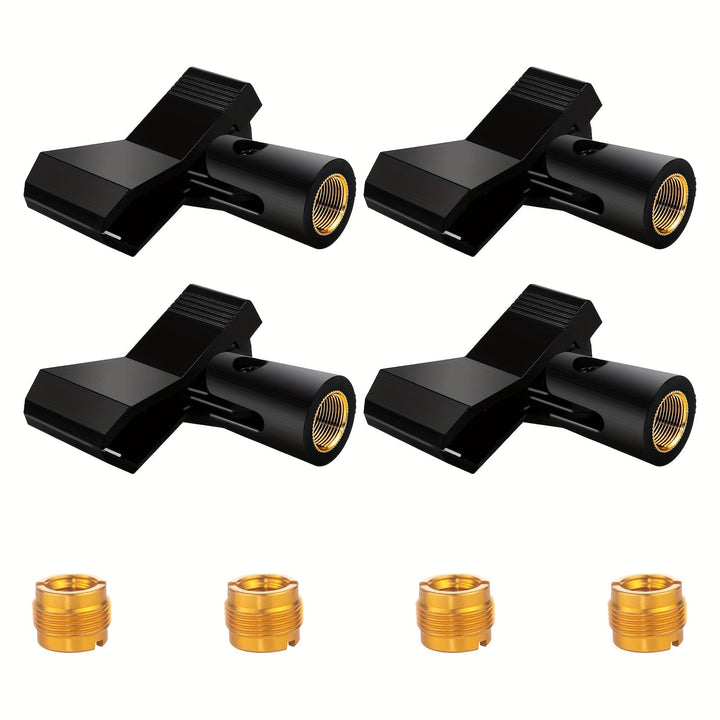 4 piezas de Clips Ajustables para Micrófonos en Soportes - Abrazadera Segura con Adaptador de 5/8" a 3/8", Perilla Ajustable de 180°, Diseño Duradero para Microfonos Inalámbricos, Podcasting, Transmisión en Vivo y Uso de Estudio, Accesorios para Soporte