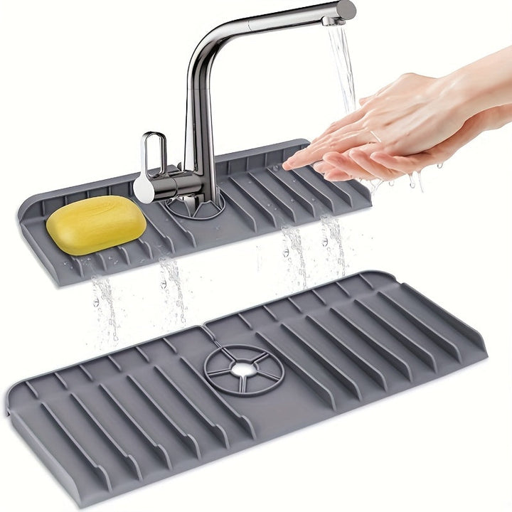 Bandeja Antideslizante de Silicona para Grifo, Protector Impermeable y Secado Rápido con Diseño Inclinado 5° para Control de Flujo de Agua, Anti-Reflujo Multiusos, Bordes Plegables Fáciles de Limpiar, Tapete Resistente al Calor para Secar Platos en Encim