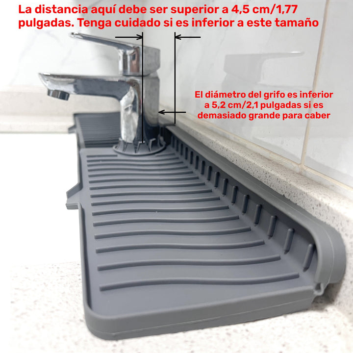 1 alfombrilla de drenaje de silicón con jabonera, antideslizante, plegable, impermeable, antichapoteo para cocina y baño, 60.96 cm de largo, 36.83 cm de ancho, blanca con borde gris, jabonera | Alfombrilla moderna para lavabo | Alfombrilla de drenaje dur