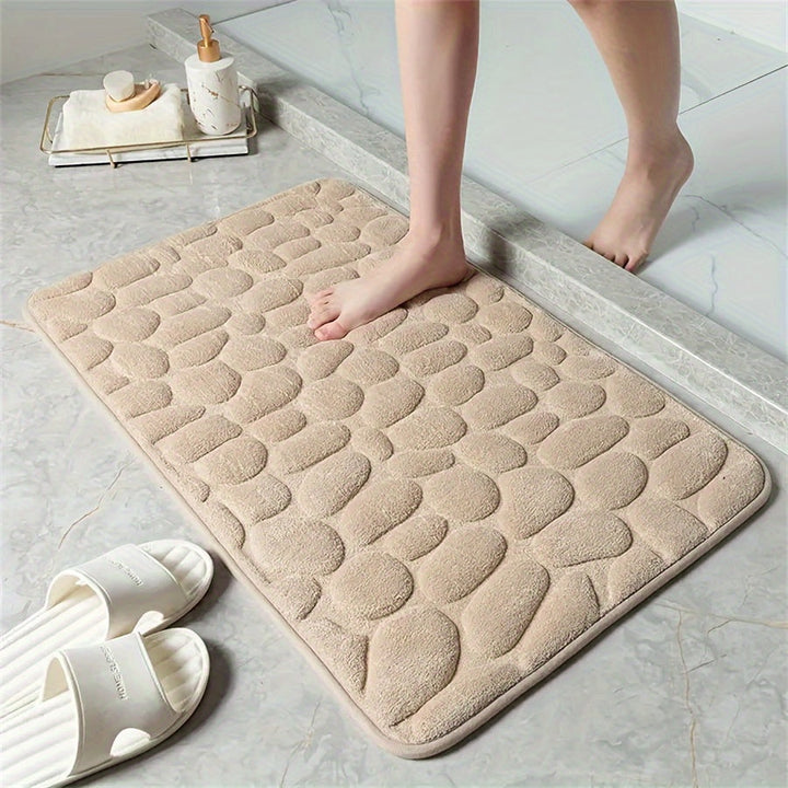 1pc Alfombra de baño con diseño de guijarros en relieve, alfombra de baño antideslizante súper absorbente para bañera, inodoro y suelo, alfombra antideslizante de poliéster lavable a máquina para bañera, 23,6 x 15,7 pulgadas