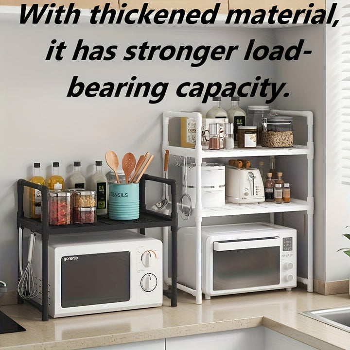 Estante de cocina expandible de 2/3 niveles con soporte para microondas - Organizador metálico resistente para horno y freidora de aire | Ahorrador de espacio para encimera | Diseño moderno y duradero