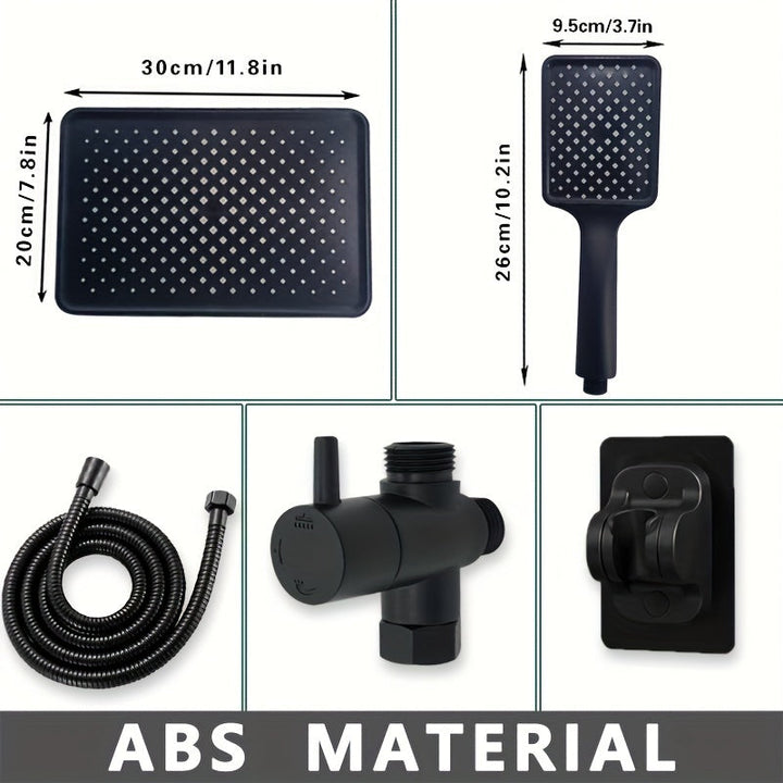 Juego de accesorios para ducha: cabezal rectangular de alto flujo en material plástico ABS, cabezal de mano 2 en 1, manguera extensible, distribuidor de agua de 3 vías