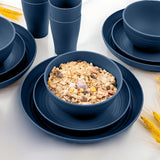 Juego de vajilla azul para 4 personas, incluye platos, tazones y tazas, apto para microondas y lavavajillas, ideal para Navidad, Año Nuevo, Día de San Valentín, cocina, camping, viajes en autocaravana y picnics