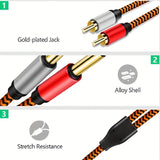 Cable doble naranja de 6,35 mm a doble RCA, adaptador divisor de cable de audio estéreo macho doble de 1/4 pulgada TS a 2 RCA macho estéreo