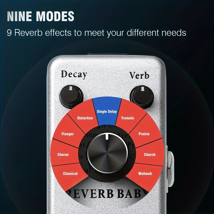 Pedal de reverberación para guitarra alimentado por USB con múltiples modos de reverberación, procesamiento de señales digitales y botones ajustables - Procesador de efectos de guitarra compacto y negro para actuaciones en vivo, efectos de pedales de gui