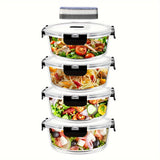 Juego de 2/4/6/8 recipientes de vidrio con tapa, versátiles de 950 ml para almacenar comida + 1 esponja de limpieza, con cierre hermético en todos los lados, contenedores de alimentos perfectos para chefs y amantes de la cocina