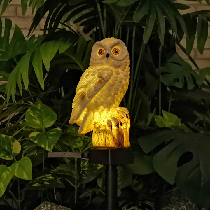 1pc Lámpara de Resina con Forma de Búho con Sensor de Luz Solar para Jardín y Decoración Exterior, Lámpara de Césped para Insertar en el Suelo