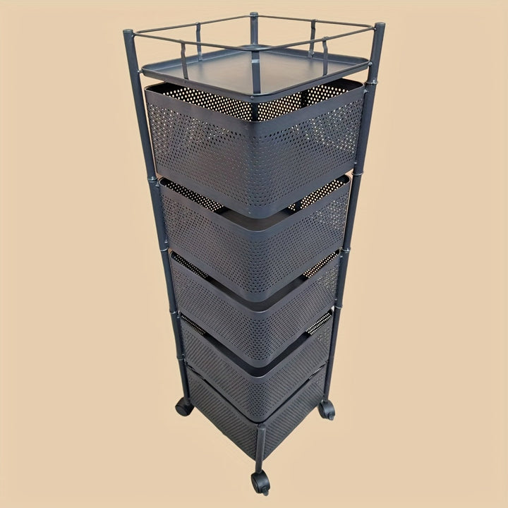 Carrito de cocina de metal de 3/4/5 niveles, estante de almacenamiento abierto cuadrado, organizador multifuncional, no requiere ensamblaje, uso sin electricidad, construcción de hierro fundido duradera, diseño que ahorra espacio para un fácil acceso a l