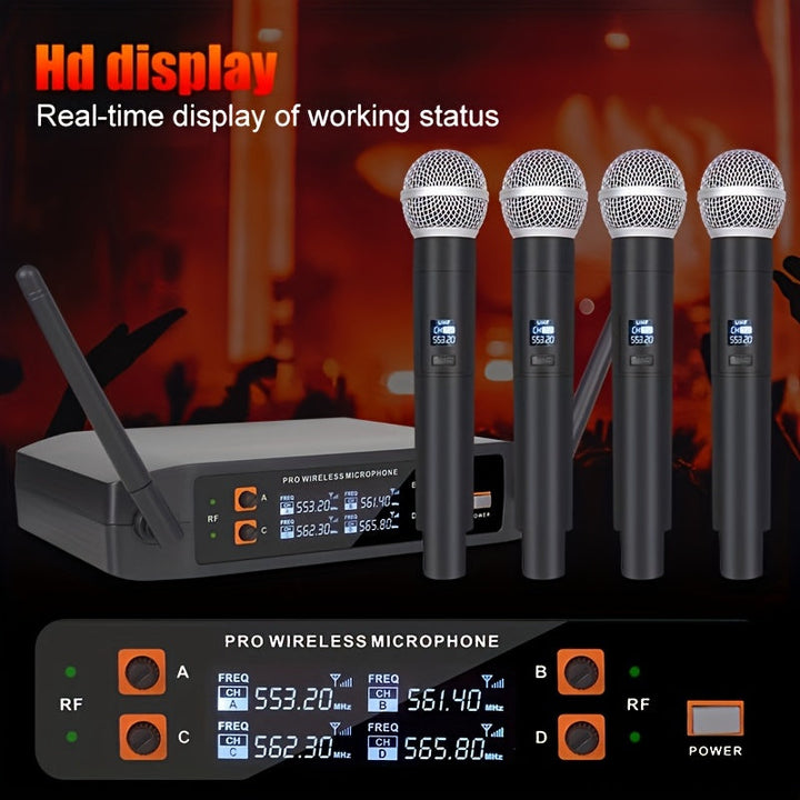 Sistema de micrófonos NXG, incluye 4 micrófonos de mano, ideal para presentaciones en escenarios, demostraciones en conferencias, karaoke en casa y bodas