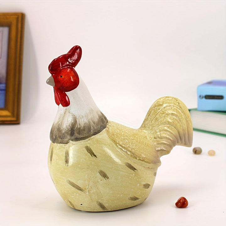 Juego de 2 figuras de gallo y gallina de cerámica artesanal, decoración de pollo, no eléctrico, para interiores y exteriores, varios tipos de habitaciones, decoración de cocina rústica, decoración para el hogar, regalo de casa nueva
