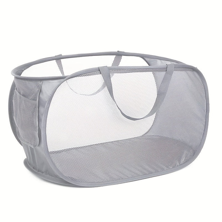 Cestas de ropa plegables duraderas, canasta de ropa de malla con bolsillo lateral, canasta de almacenamiento de ropa plegable con asas de transporte reforzadas para ropa, baño, habitación de niños, dormitorio o viajes
