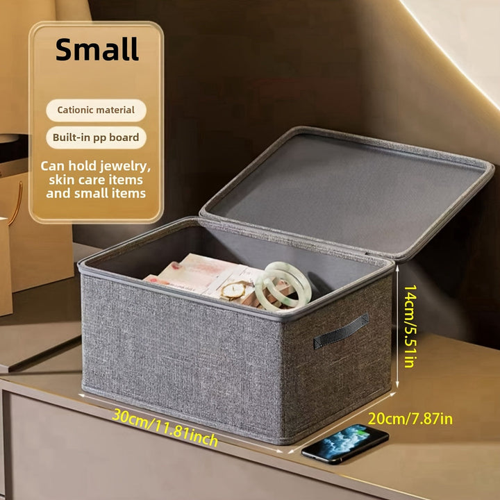 Caja de almacenamiento con tapa de cremallera, contenedor con asas, cubo plegable con tapa para organizar ropa en el armario o debajo de la cama