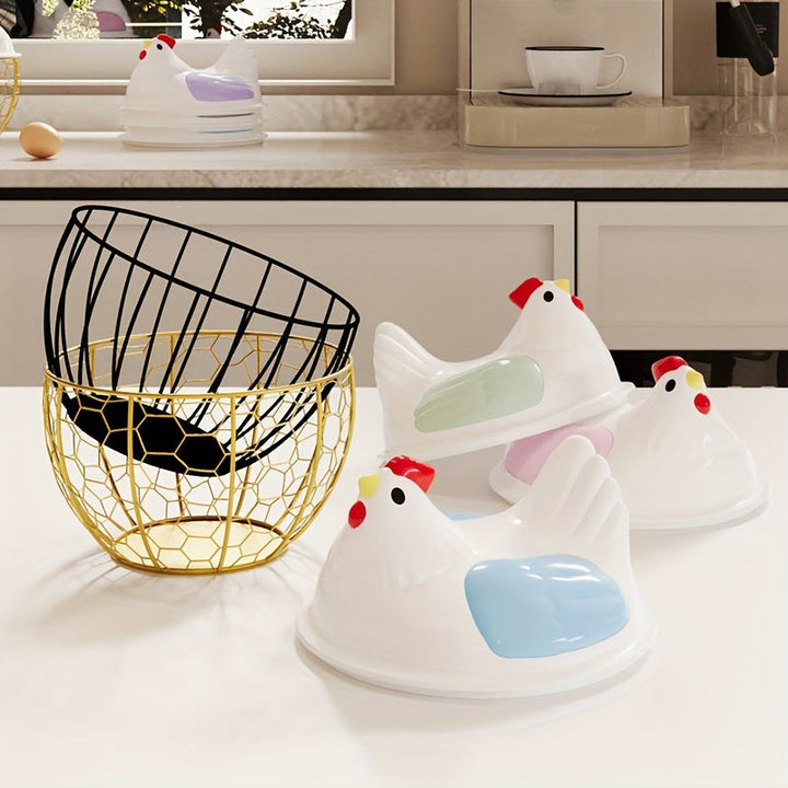 1 cesta para huevos en forma de gallina con tapa de plástico, duradera, estilo moderno rústico, juego de almacenamiento para cocina y comedor, ideal para huevos y snacks