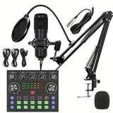Kit de equipo para podcasts, interfaz de audio V8s equipada con una tarjeta de sonido en vivo múltiple y micrófono de condensador BM800, micrófono para podcasts, muy adecuado para grabaciones y transmisiones en vivo