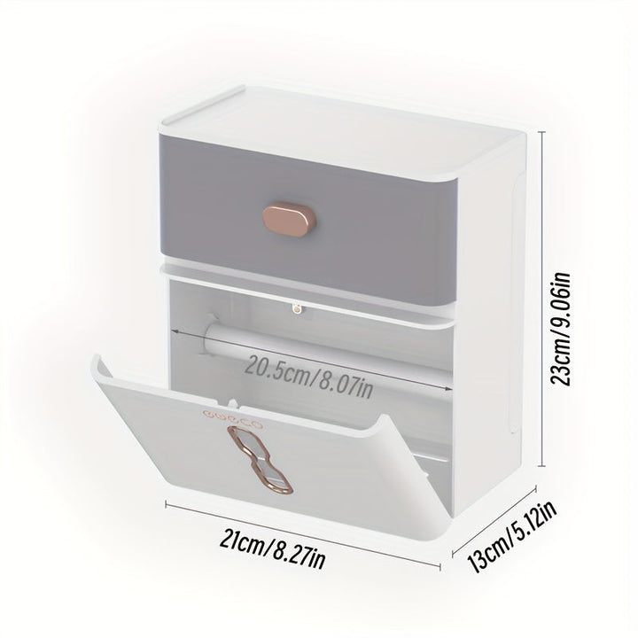 1 Estante De Almacenamiento De Doble Capa Para Baño, Caja De Pañuelos De Papel En Rollo, Soporte De Pañuelos Sin Perforación De Gran Capacidad Montado En La Pared Del Inodoro