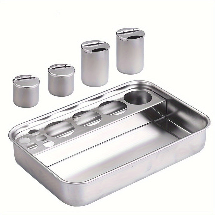 Juego de desinfección para herramientas de uñas de acero inoxidable, bandeja cubierta para instrumentos, ideal para salones de peluquería, tiendas de manicura y tatuajes