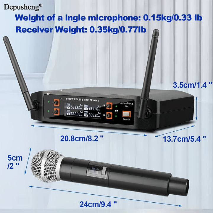 Sistema de micrófono inalámbrico de 4 canales Depusheng, micrófono inalámbrico portátil sin cable, para iglesia, DJ, bodas, fiestas, karaoke, presentaciones de clase.