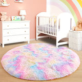 Alfombra Redonda de Peluche Suave - Diseño Acogedor de Tí-dye en Tonos Pastel, Alfombra Esponjosa de Piel Sintética para Dormitorio, Sala de Juegos o Habitación Infantil, Material de Poliéster Lavable a Máquina, Tapete para el Suelo del Dormitorio | Text