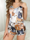Conjunto de Shorts de Overoles Café de Gato Lindo de Seda