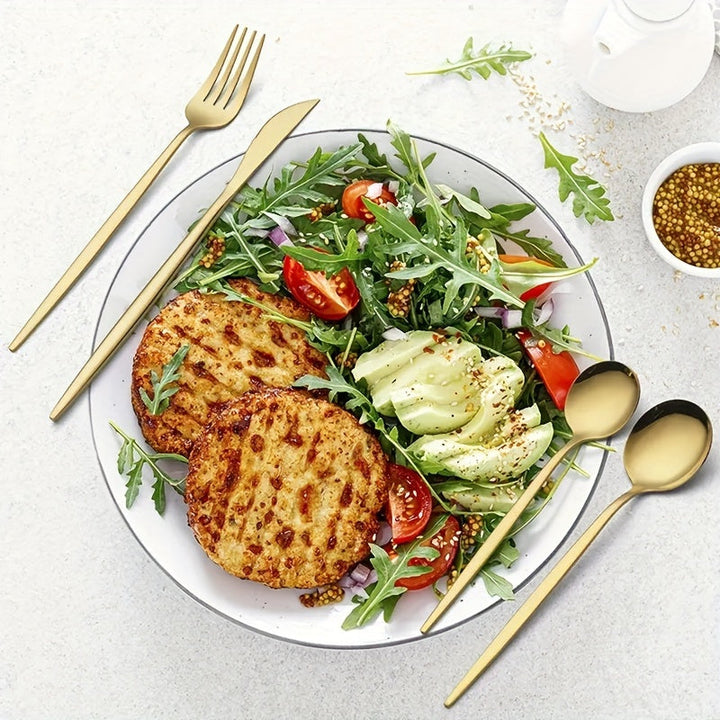 48 piezas Juego de cubiertos de acero inoxidable dorado, cubiertos pulidos espejo para 12, incluye tenedores, cuchillos, cucharas, aptos para lavavajillas, ideal para cocina casera, fiestas, Navidad, vajilla, caja de regalo navideña