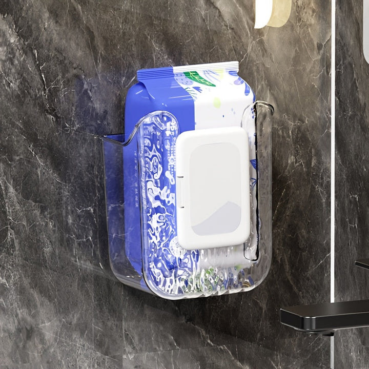 1pc Soporte mural de caja de pañuelos, dispensador de toallitas húmedas de plástico cuadrado, organizador de almacenamiento de pañuelos faciales sin taladro para baño, cocina