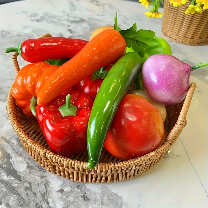 Conjunto de 12 piezas de frutas y verduras realistas, adecuado para decoración del hogar - incluyendo tomates, pepinos, pimientos, etc. - perfecto para exhibir en mesas de comedor, armarios y restaurantes
