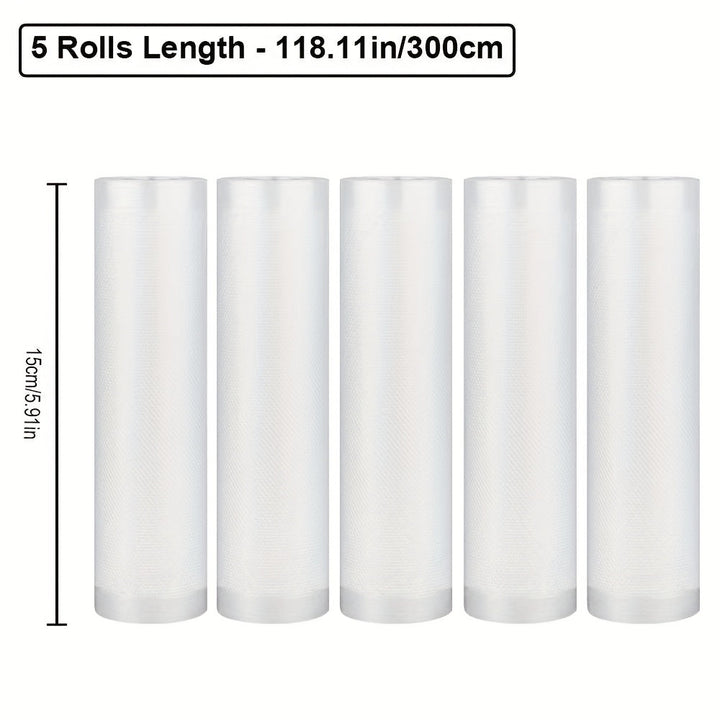 5 rollos de sellado al vacío Agashe, 3m cada uno, texturizados para un máximo de frescura, sin BPA, longitudes fáciles, perfectos para carne, verduras, frutas - Ideales para preparación de comidas y almacenamiento a largo plazo