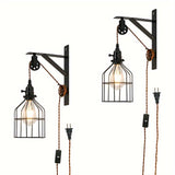 1/2pcs Aplique de Pared de Encanto Industrial - Aplique de Pared con Pantalla de Hierro Retro, Enchufe, con Interruptor Simple, Perfecto para el Ambiente del Hogar (Bombilla No Incluida)