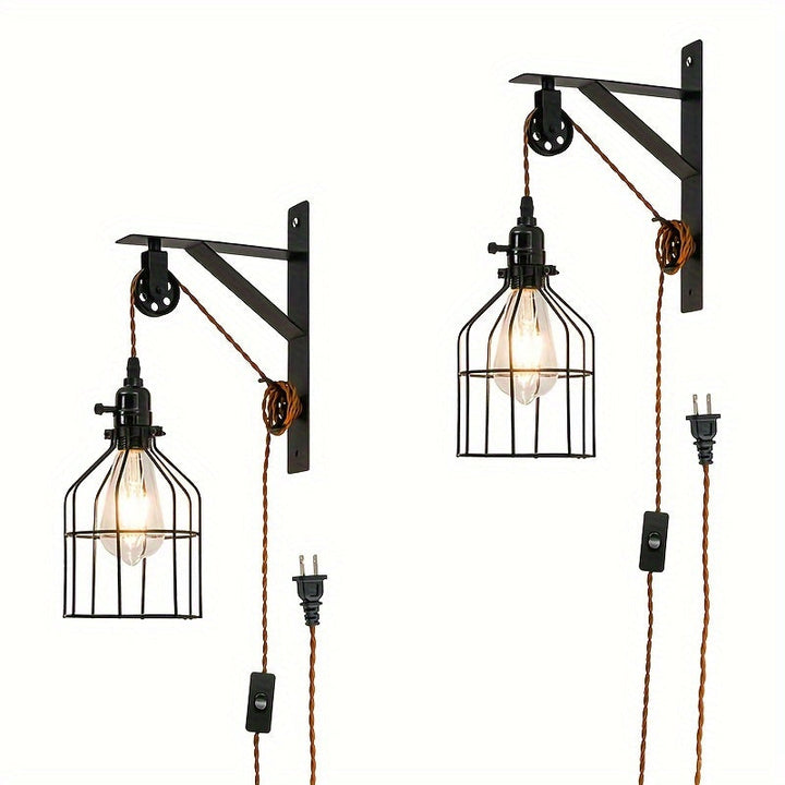 1/2pcs Aplique de Pared de Encanto Industrial - Aplique de Pared con Pantalla de Hierro Retro, Enchufe, con Interruptor Simple, Perfecto para el Ambiente del Hogar (Bombilla No Incluida)