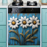 1pc Adhesivo Rústico de Margarita para Lavavajillas - Diseño de Campo de Margaritas en 3D, Pegatina Autoadhesiva de PVC para Armarios de Cocina, Puertas de Despensa y Horno - Decoración Hogareña Amigable para Inquilinos con Flores Blancas y Naranjas sobr