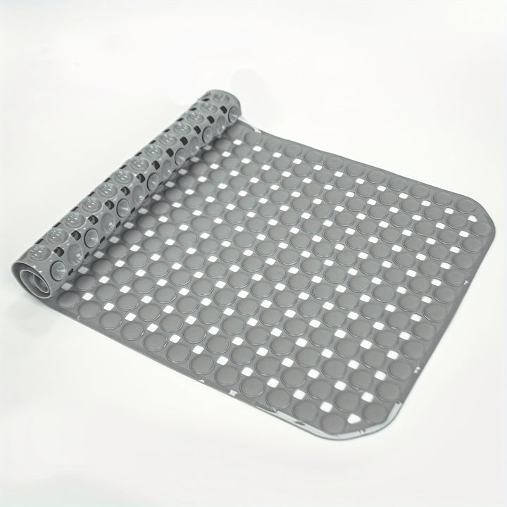 1pc Alfombra Antideslizante para Bañera con Agujeros de Drenaje y Ventosas - PVC Duradero, Alfombra Antideslizante para Ducha, Gris Claro con Puntos Blancos, Lavable a Máquina para Seguridad en el Baño de Casa, Tapete de Baño