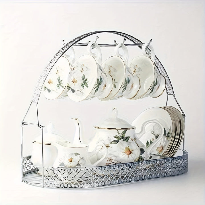 Soporte y Secador de Tazas de Café Multifuncional | Organizador de Vasos de Hierro Forjado | Soporte para Almacenamiento de Platos en Encimera para Cocina, Restaurante, Oficina (Plateado)