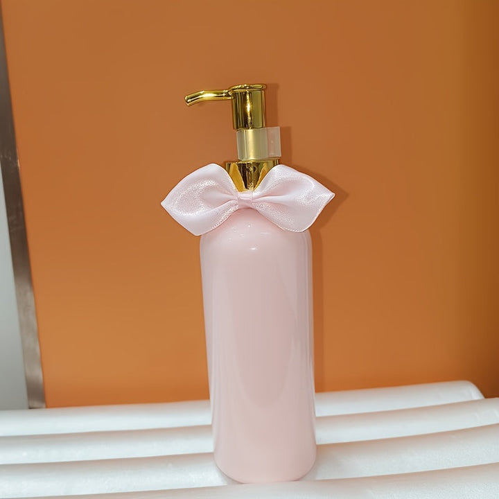 1/2 piezas 250ml Botella vacía de tipo prensa rosa con lazo, Detergente para ropa Gel de ducha Champú Loción Acondicionador Botella recargable dividida, Decoración del hogar