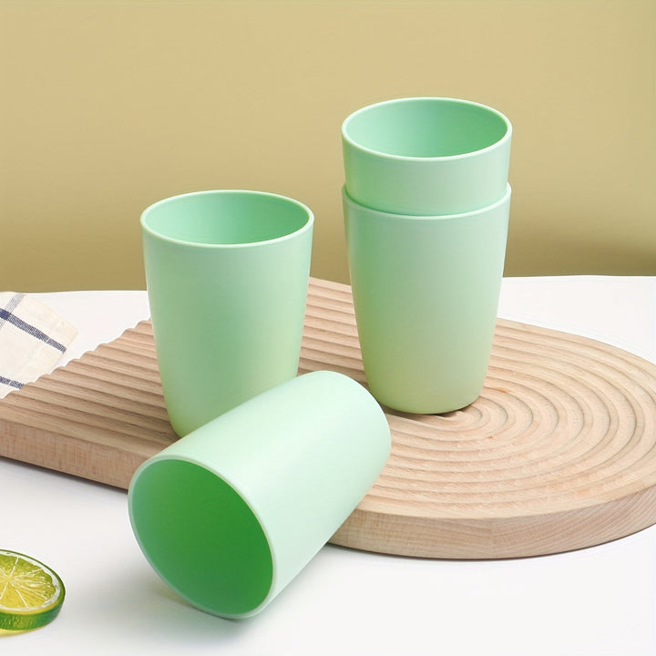 4 tazas de plástico irrompibles - Reutilizables, aptas para lavavajillas, en blanco, rosa claro y azul - Ideales para café, té, agua, leche, jugo - Perfectas para fiestas en casa, días festivos y uso diario