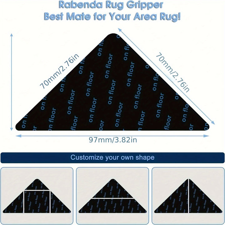 Agarraderas para Alfombras en Suelos de Madera, Cinta Lavable para Alfombras de Área, Almohadillas Antideslizantes para Alfombras en Azulejos y Suelos Laminados, Cinta de Doble Cara para Mantener las Esquinas Planas
