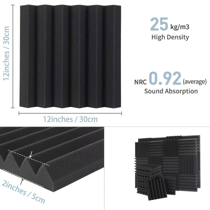 38-Pack AUSLET Negro 2-Pulgadas Alta Densidad Ignífugo Triangular Ranura Paneles de Espuma Acústica, Tableros de Espuma Insonorizante para Estudio de Grabación, Sala de Piano, Sala de Juegos, Teatro, Sala de Podcast, Acústica de Paredes y Techos