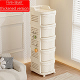 Un estante de almacenamiento grande y móvil estilo carrito, un armario de almacenamiento escalonado para artículos de bebé, un armario de almacenamiento tipo cajón, y un armario de almacenamiento de juguetes engrosado para salas de estar en casa.