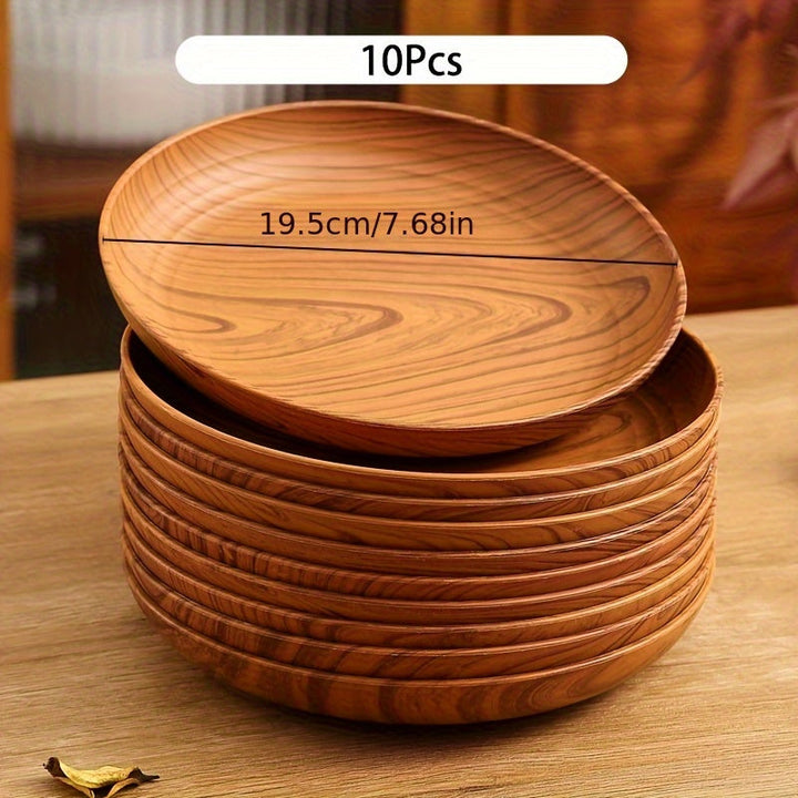 Juego de 5 o 10 platos de plástico grueso con diseño de veta de madera, platos para ensalada, pan, sándwiches, desayuno, plato principal, pasta, arroz, bandeja para servir, ideal para fiestas, camping y uso en casa o restaurante