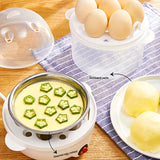 1 pieza de hervidor automático de huevos de capa única - Placa de cocción de acero inoxidable antiadherente, taza de medición anti quemaduras y almohadilla, 14cm de altura x 15cm de ancho, enchufe de 110V, cocción rápida, protección contra altas temperat