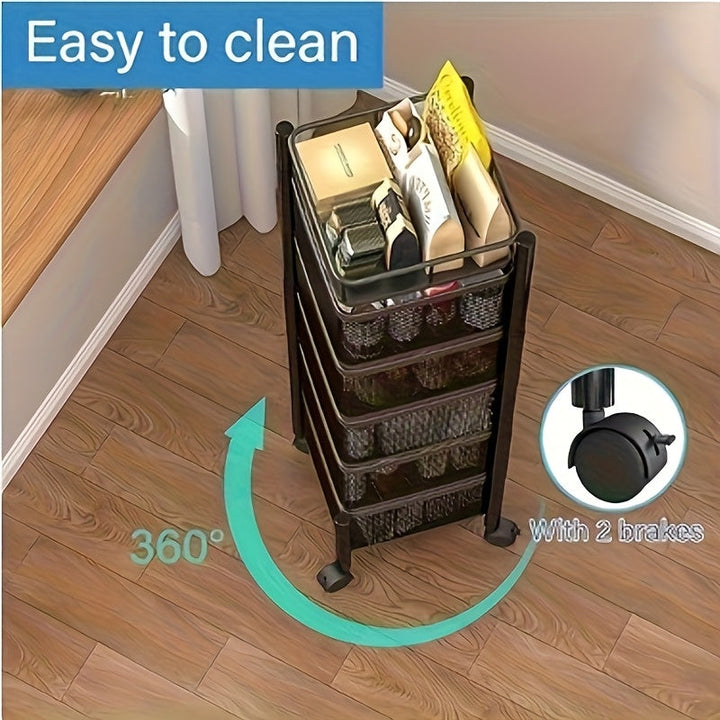 Estante giratorio de cocina de 5 niveles, sin necesidad de ensamblaje, torre de almacenamiento metálica para frutas, verduras, alimentos, papas artificiales de jade y cebollas (5 capas, negro)