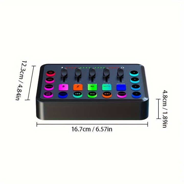 Tarjeta de Sonido en Vivo con Reducción de Ruido de Un Solo Clic, Bloqueo Inteligente de Bajos y Iluminación RGB Vibrante - Recargable por USB, Compatible con Teléfonos/Computadoras