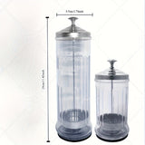 Jarrón de vidrio de acero inoxidable para desinfectar herramientas en salones de belleza y cuidado de uñas.