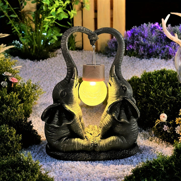 1 pza. Lámpara de estatua con energía solar, diseño de elefante, material de resina, recargable mediante luz solar, sin control remoto, perfecta para jardín, patio, césped, entrada, estanque, balcón o ventana.