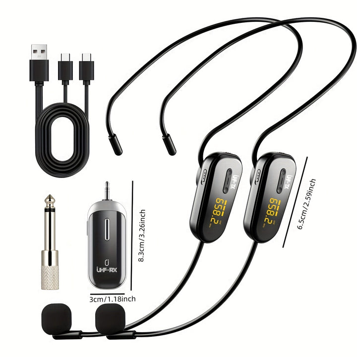 JYX Brand, U-210, Auriculares inalámbricos dobles con micrófono, se pueden usar al mismo tiempo por 2 personas, micrófono para auriculares, carga USB, enchufa y juega, actuación en escena, actuación, karaoke, altavoz, amplificador, altavoz con micrófono,