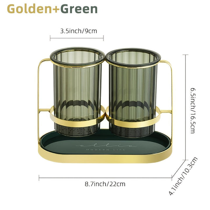 Porta Utensilios de Lujo Ligero | Soporte de Hierro + Bandeja Transparente PET para Cuchillos, Tenedores y Cucharas | Organizador de Encimera sin Taladro