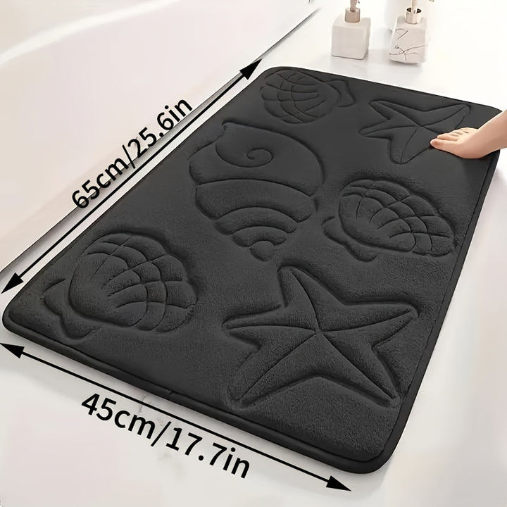 Alfombra de Baño Ultra-Suave con Estampado de Estrella de Mar y Concha - Esponja de Alta Densidad 25D, Súper Absorbente y Antideslizante, Perfecta para Bañeras, Duchas y Decoración del Hogar, Accesorios de Baño, Estampado de Alta Frecuencia, Alfombra de