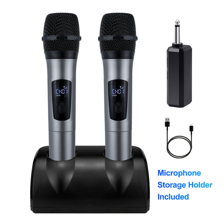Micrófono inalámbrico Heikuding de 2.4GHz con base ajustable de 105°, montaje con clip y soporte de almacenamiento - Alimentado por USB/batería, diseño compacto para presentaciones en vivo y podcasting (negro/gris), equipo para podcasting, diseño elegant