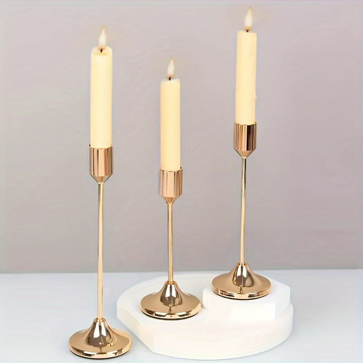 3 piezas de elegantes candelabros de metal, acabado dorado y oro rosa, decoración multiocasión para mesa festiva - Perfecto para Navidad, Halloween, Pascua, Hanukkah, Acción de Gracias, bodas, banquetes, fiestas, decoración del hogar y hoteles, duradero,